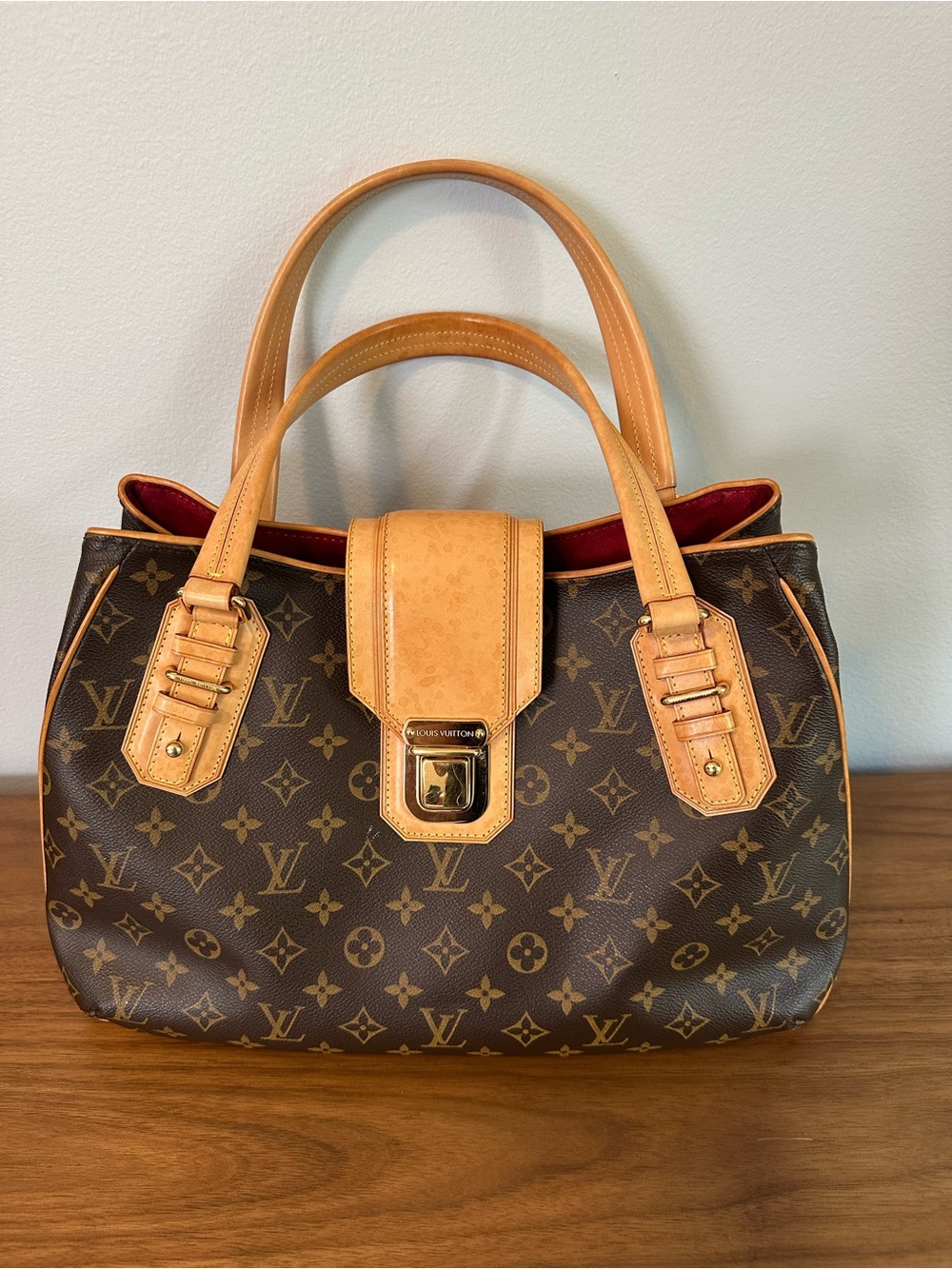 Louis Vuitton Brown Monogram Canvas Satchel with Tan Trim